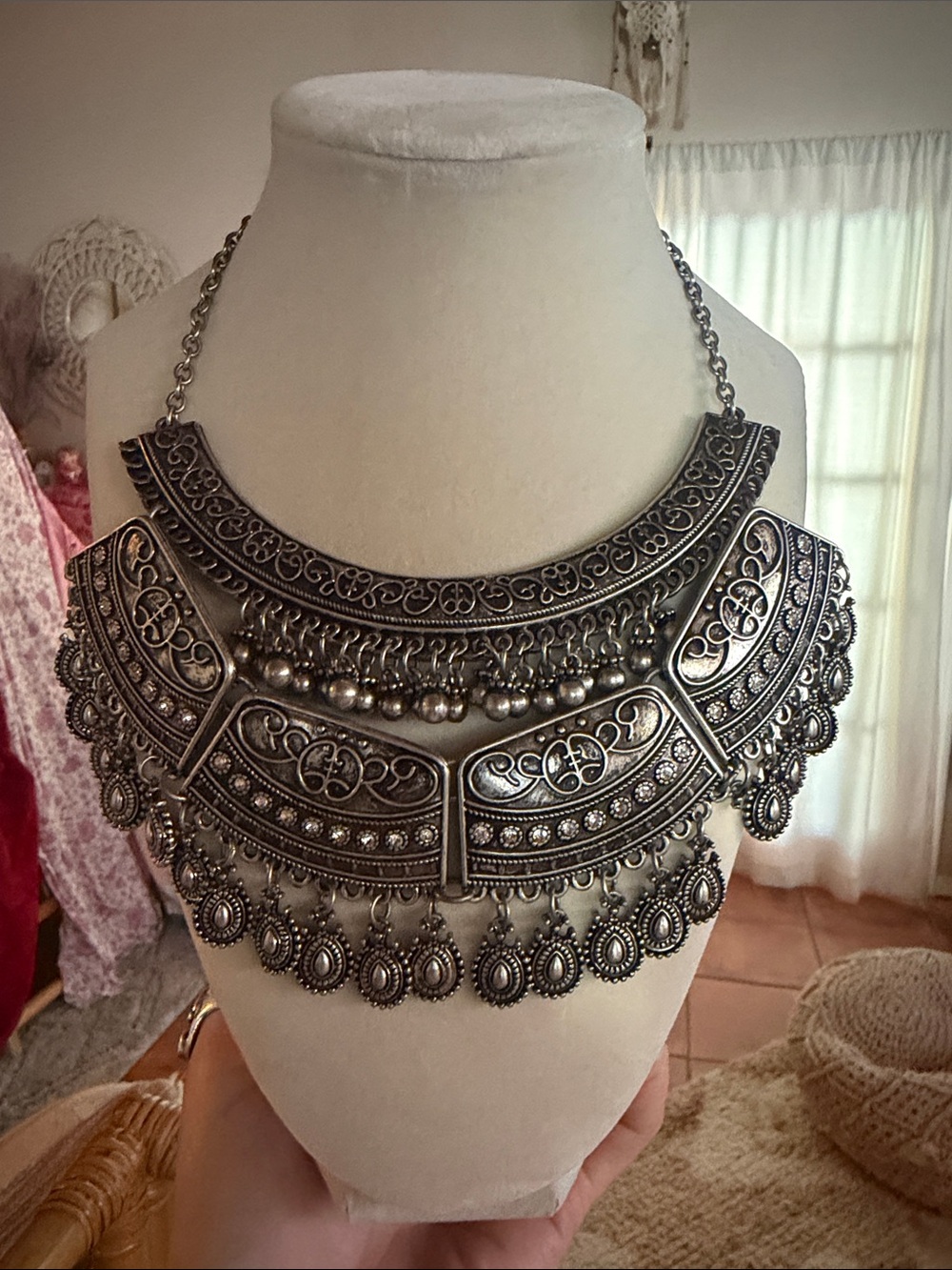 Free people Antique silver tribal collar necklace statement boho